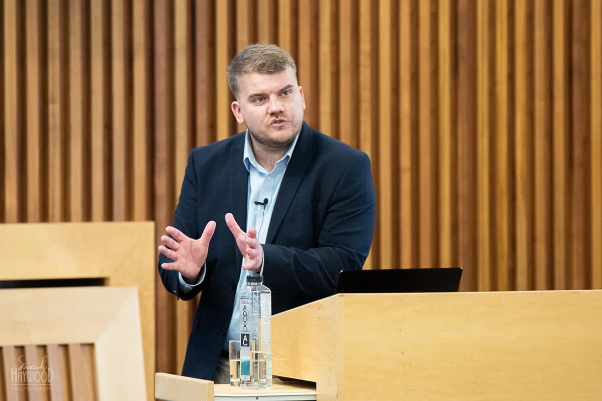 Luke Daniel delivering a live sales training course to a group in the UK.