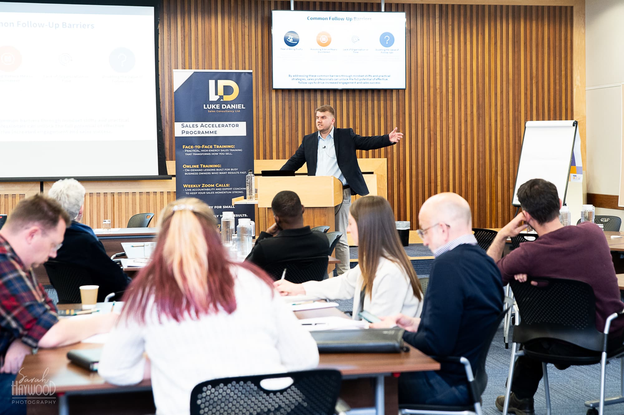 Luke Daniel delivering a sales training session to a group of UK business owners.