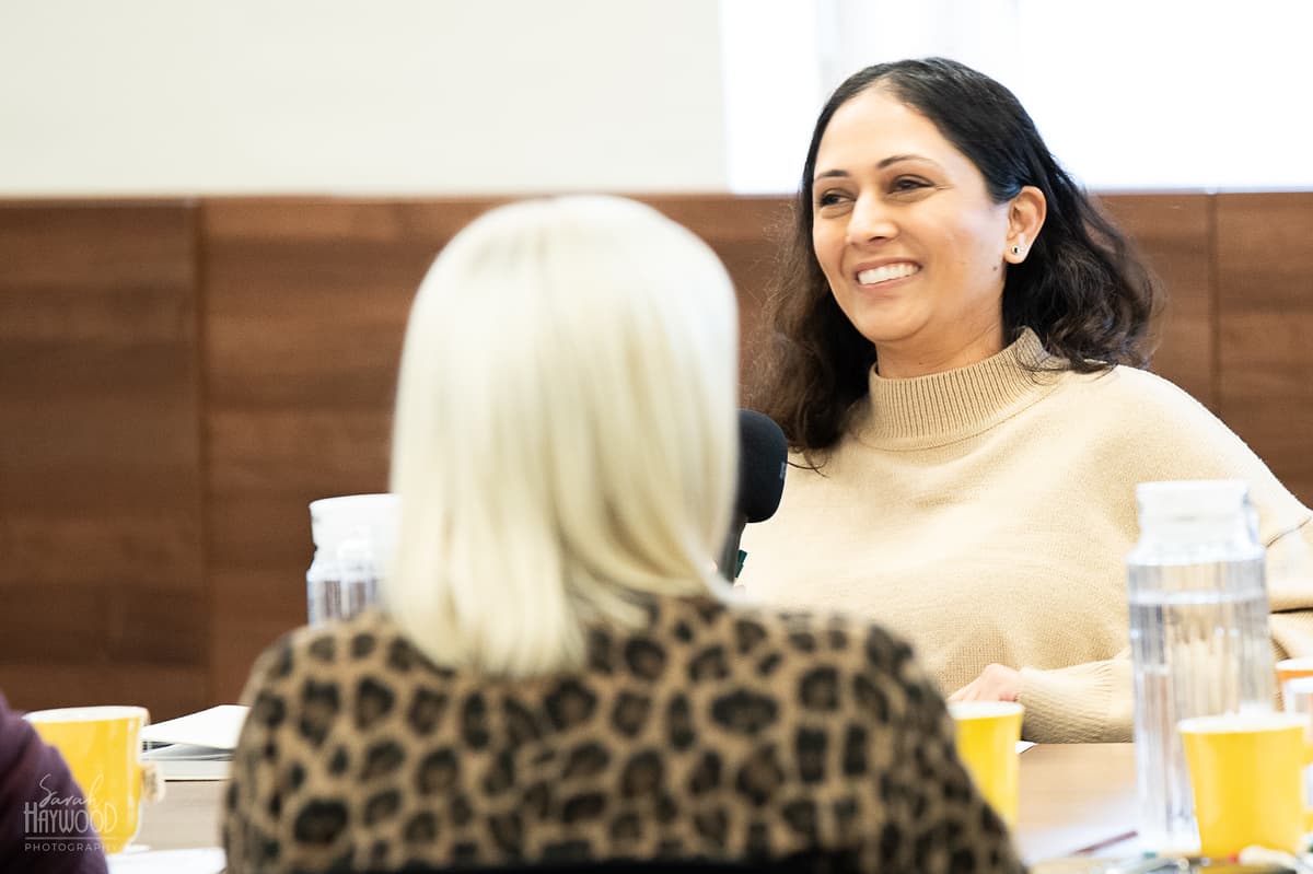 Small group discussion during rapport building sales training